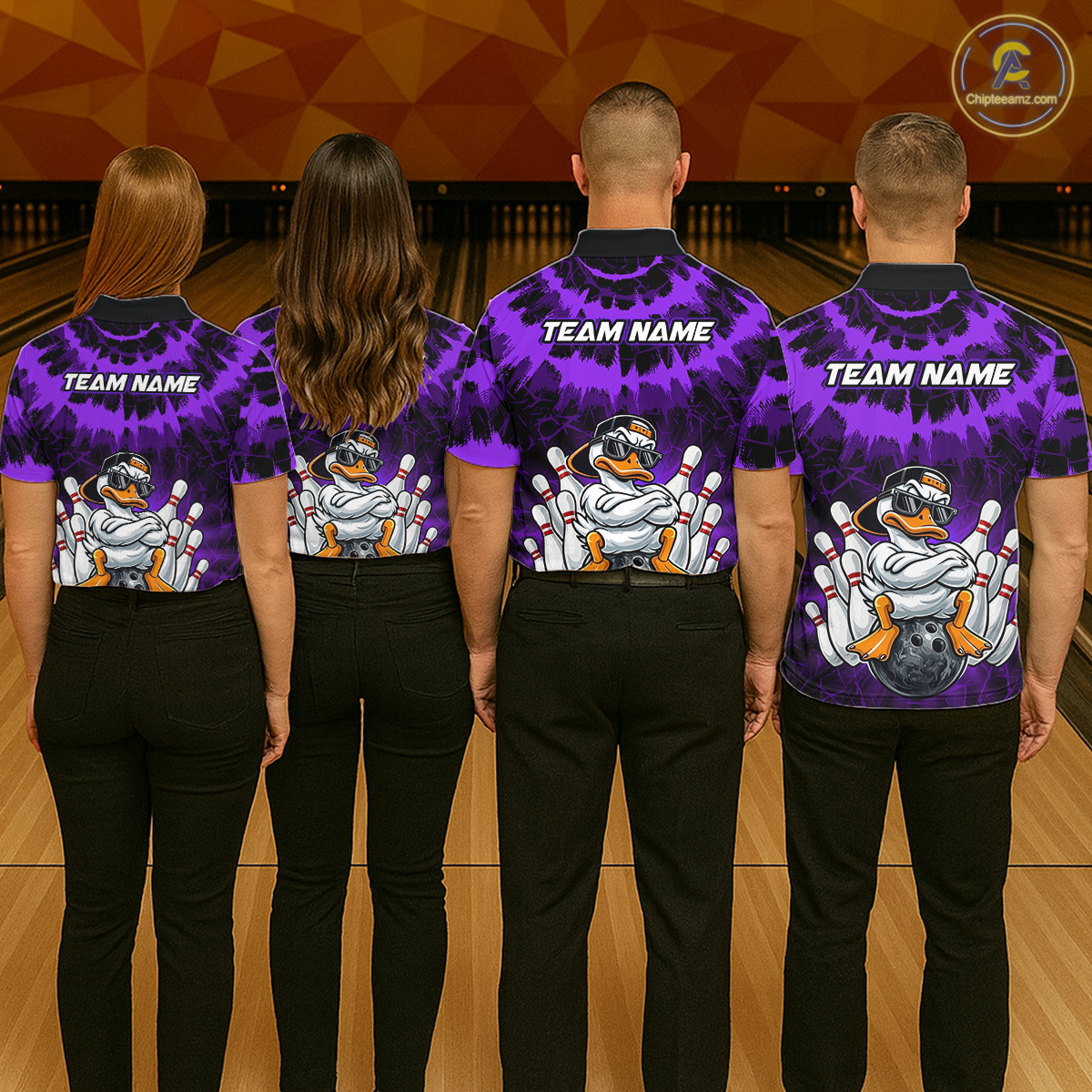 Custom Purple Funny Duck Bowling Jersey for Men Bowling Uniform Polo & 1/4 Zip Bowling Team Shirts HNT238