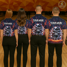 Load image into Gallery viewer, Custom Skull Bowling Jersey for Men - Flaming Strike Personalize Bowling Team Shirt Polo &amp; 1/4 Zip HNT215
