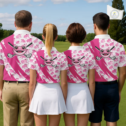 Funny Mens Golf Polo Shirts Custom Pink Frog Pattern Golf Attire For Men Personalized Golfer Gifts NHN0136