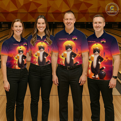 Beer Cat Funny Bowling Shirt for Women Retro Custom Cat with Beer Bowling Team Jersey HNT274