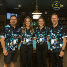 Load image into Gallery viewer, Custom Turquoise Funny Raccoon Billiard Shirt for Men 8 Ball Pool Billiard Jersey Polo &amp; 1/4-Zip BHT5