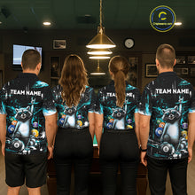 Load image into Gallery viewer, Custom Turquoise Funny Raccoon Billiard Shirt for Men 8 Ball Pool Billiard Jersey Polo &amp; 1/4-Zip BHT5