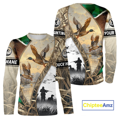 Custom Mallard Duck Hunting Camo 3D Printed Shirts, Personalized Duck Hunting Gifts NBT131