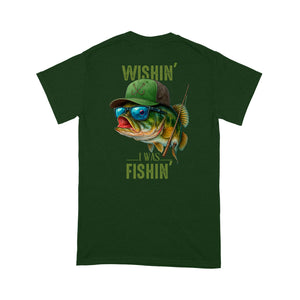 Funny Fishing Shirt Wishin' I Was Fishin Custom Name funny Bass fishing T-Shirt D03 NQS9898