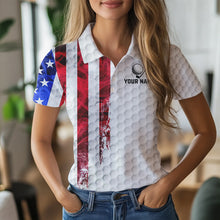 Load image into Gallery viewer, Red, White and Blue Smoke American Flag Women golf polo shirts custom Patriotic Women white golf polo NQS9380