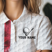 Load image into Gallery viewer, Red, White and Blue Smoke American Flag Women golf polo shirts custom Patriotic Women white golf polo NQS9380