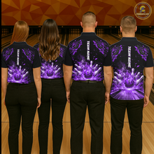 Load image into Gallery viewer, Custom Purple Flame Bowling Team Shirt for Men Polo &amp; 1/4-Zip Bowling Jersey Bowling League Uniform QZT866