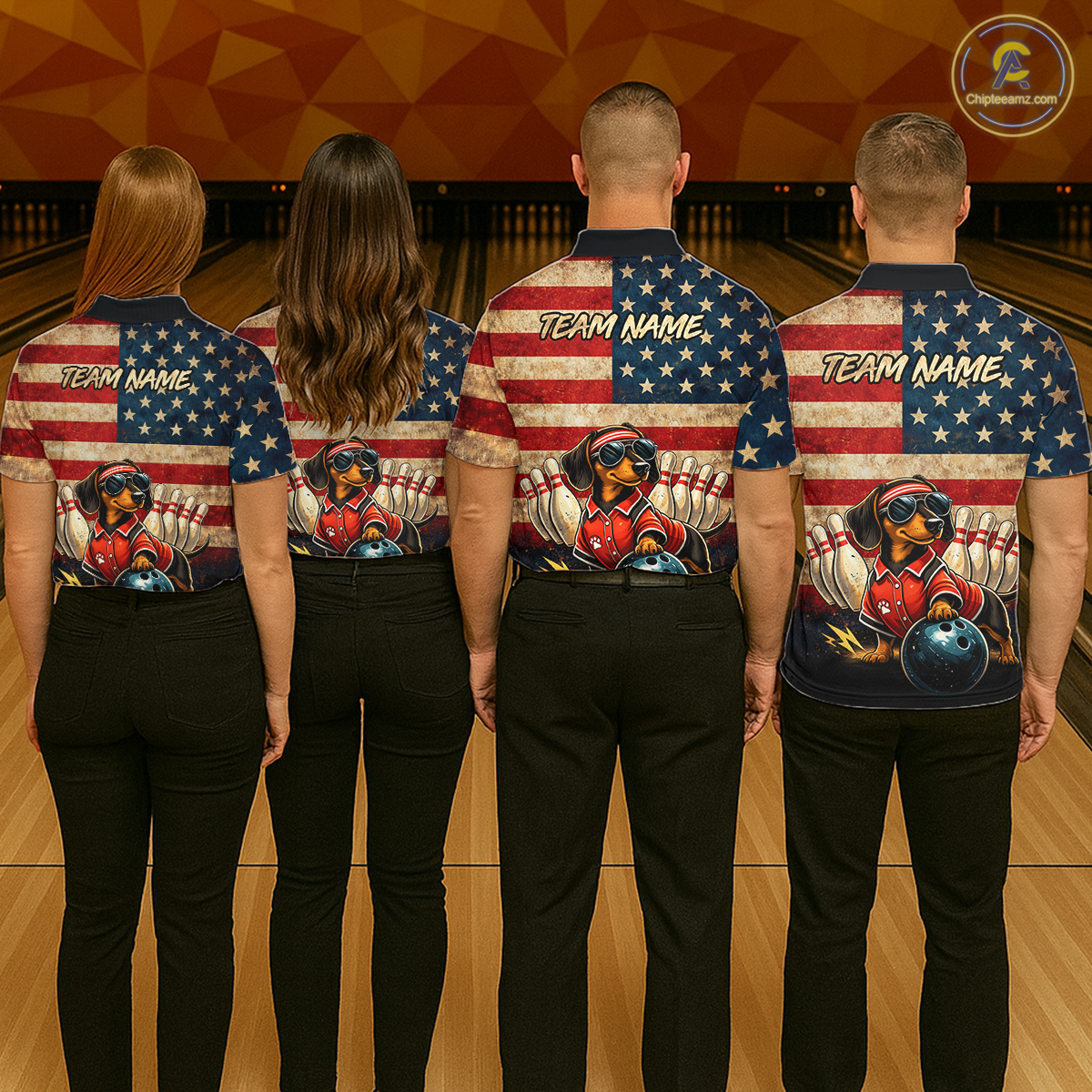Custom American Flag Retro Dachshund Bowling Shirt Bowling Team Jersey for Women Polo & Quarter-Zip QZT942