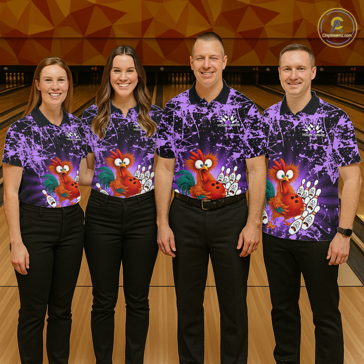 Purple Funny Chicken Bowling Jersey for Women Bowling League Bowling Team Shirts Polo & 1/4 Zip HN232