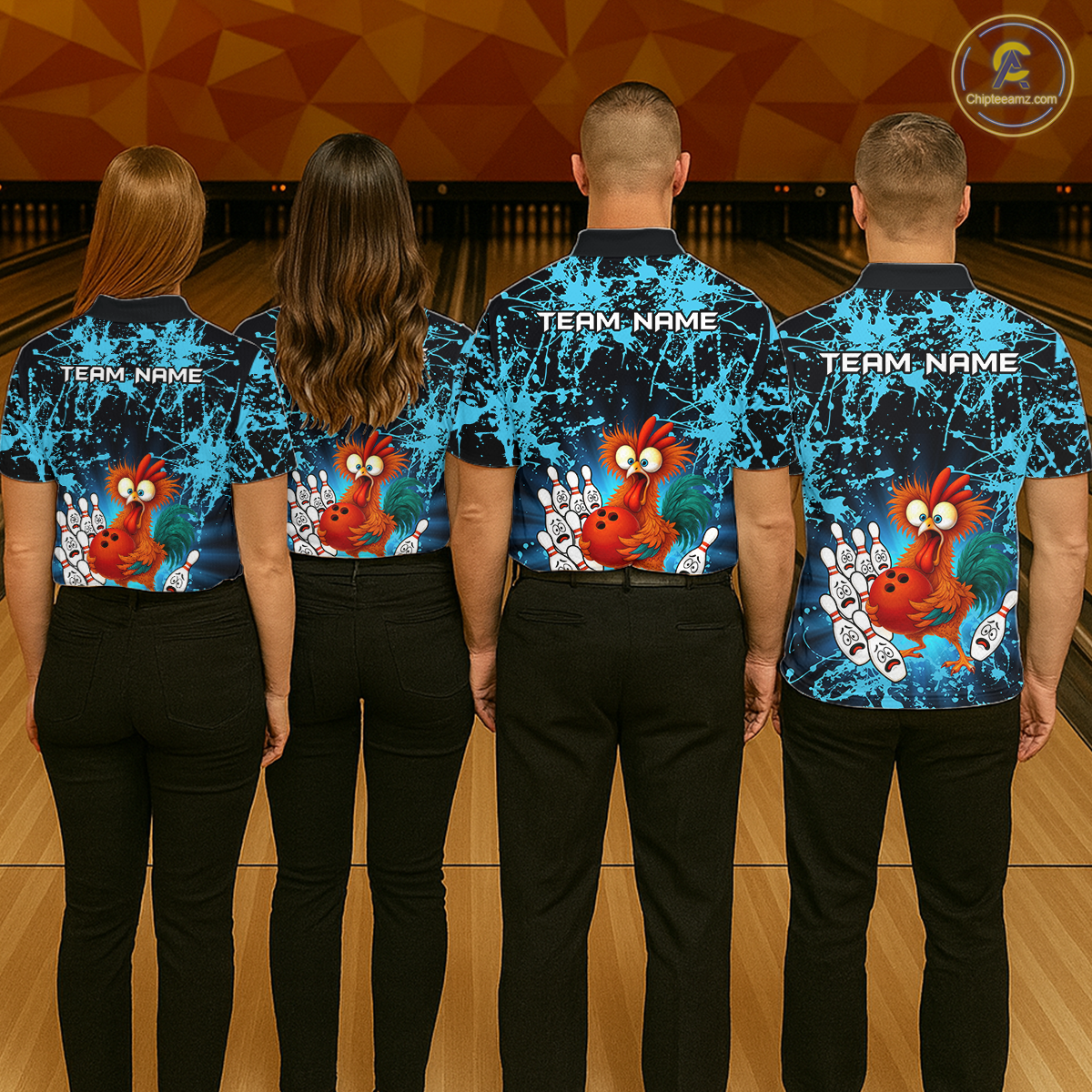 Turquoise Funny Chicken Bowling Jersey for Women Bowling League Bowling Team Shirts Polo & 1/4 Zip HN232
