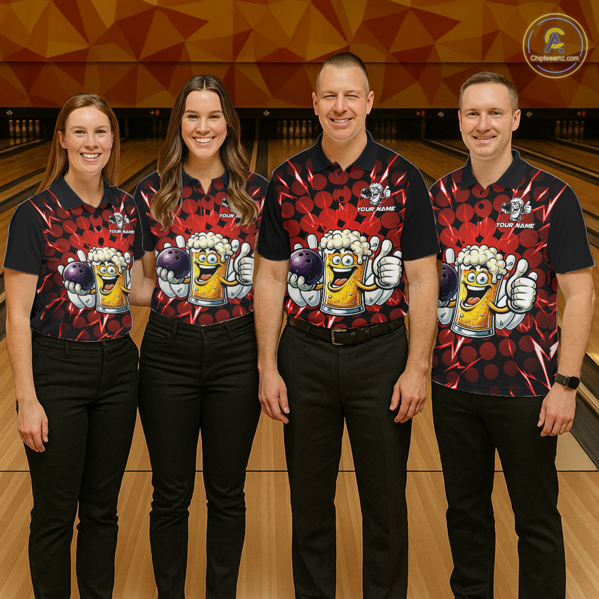 Custom Red Funny Beer Bowling Jersey for Men Bowling Team Shirts Polo & 1/4 Zip HNT187