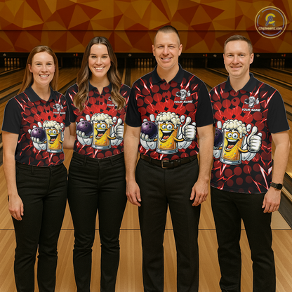 Custom Red Funny Beer Bowling Jersey for Men Bowling Team Shirts Polo & 1/4 Zip HNT187