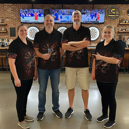 Red Grunge Retro Amercian Flag Dartboard Men Dart Polo Shirt Custom Skull Dart Team Jerseys NYN2542