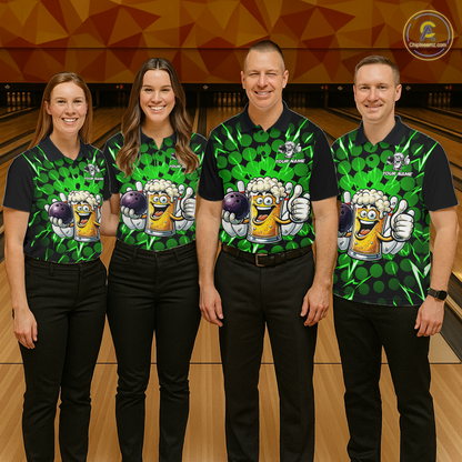Custom Green Funny Beer Bowling Jersey for Women Bowling Team Shirts Polo & 1/4 Zip HNT187