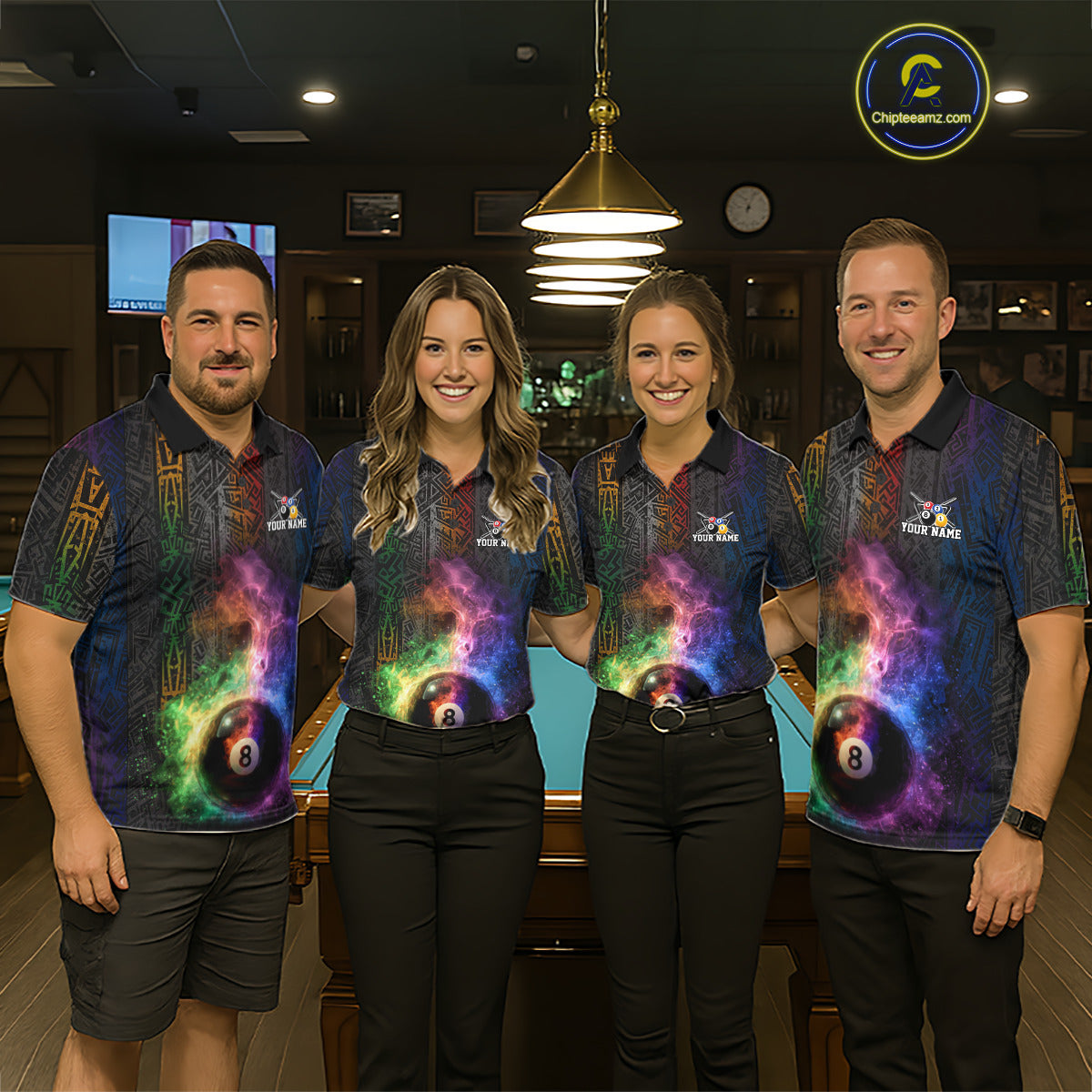 Tribal Colorful Smoke 8 Ball Pool Team Shirt Custom Men Billiards Balls Polo & 1/4-Zip Attire NYN2398