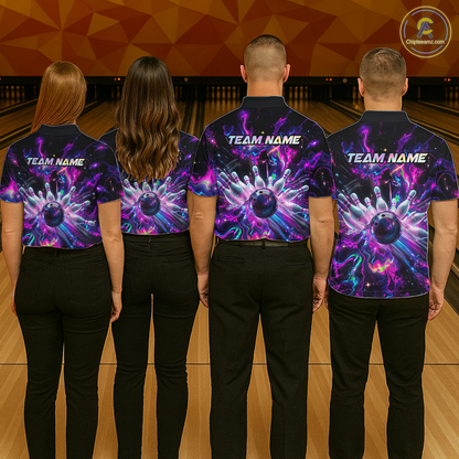 Custom Watercolor Pink Purple Bowling Jersey for Men Bowling Team Shirts Polo & 1/4 Zip HNT268