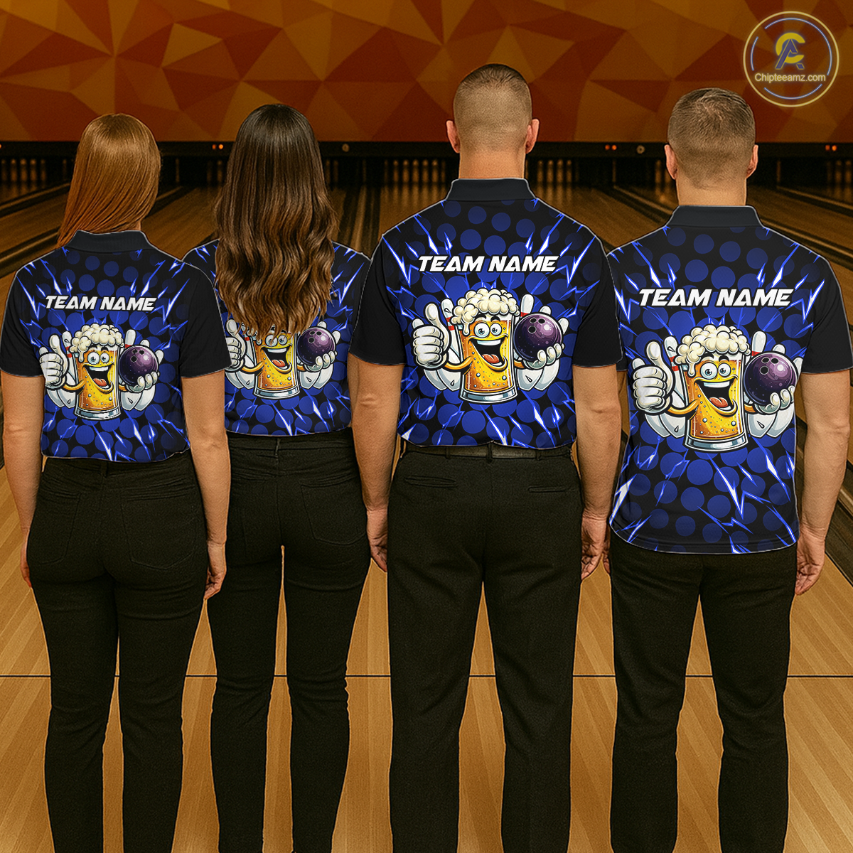 Custom Blue Funny Beer Bowling Jersey for Men Bowling Team Shirts Polo & 1/4 Zip HNT187
