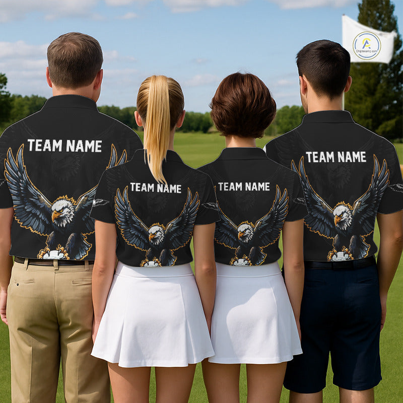 Eagle Mens Golf Polo Shirts Custom Golf Attire For Men, Black And Yellow Team Golf Top Personalized NHN0083