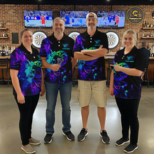 Load image into Gallery viewer, Custom Neon Pattern Dart Shirts For Men Dart Board Shirts Polo &amp; 1/4 Zip Dart Jersey Team NNT129