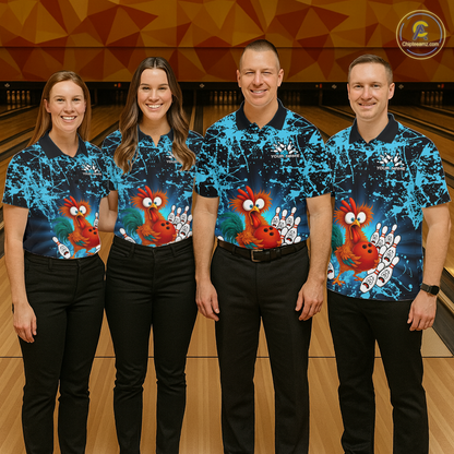 Turquoise Funny Chicken Bowling Jersey for Women Bowling League Bowling Team Shirts Polo & 1/4 Zip HN232