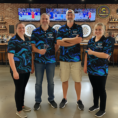 Teal-Turquoise Pattern Darts Team Jerseys Dart Shirts For Women Dart Tournament Polo & 1/4 Zip NNT119