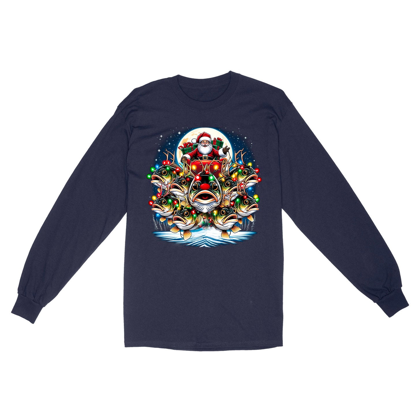Long Sleeve - Nine Bass fish as Santa's Reindeer