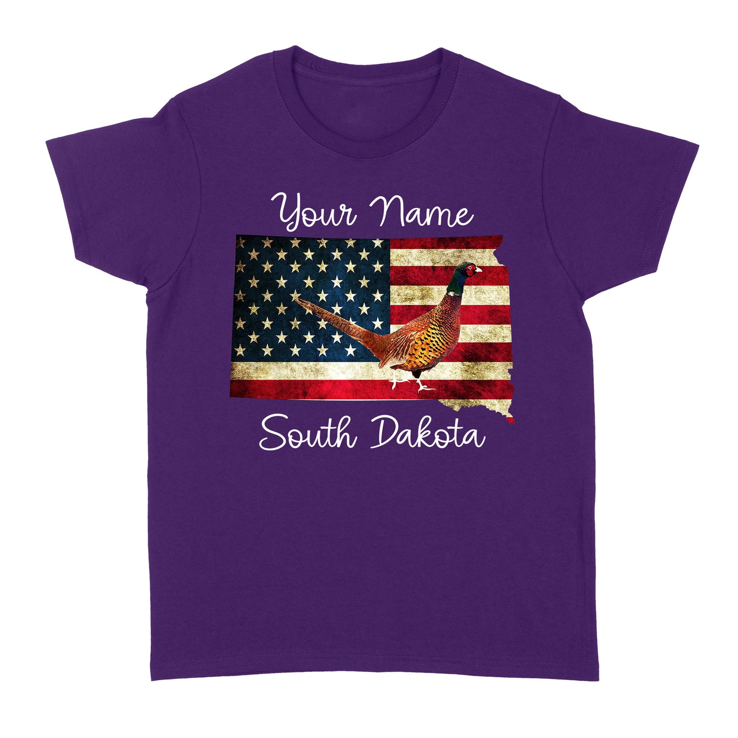 Pheasant hunting shirt South Dakota American Flag bird hunter custom name T-shirt - FSD1162 D06