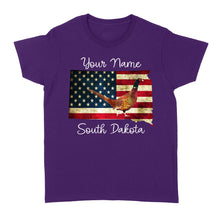 Load image into Gallery viewer, Pheasant hunting shirt South Dakota American Flag bird hunter custom name T-shirt - FSD1162