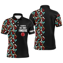 Load image into Gallery viewer, Funny Men Polo Bowling Shirt Personalized Short Sleeve Polo for Men Bowlers Aways Use Three Fingers NBP57