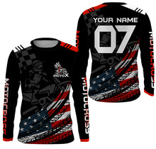 Load image into Gallery viewer, American flag personalized Motocross men women kid jersey Patriotic UPF30+ racing dirt bike shirt PDT353