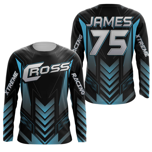 Blue kid adult youth Motocross jersey personalized UV protective MX biker cross motorcycle shirt PDT36