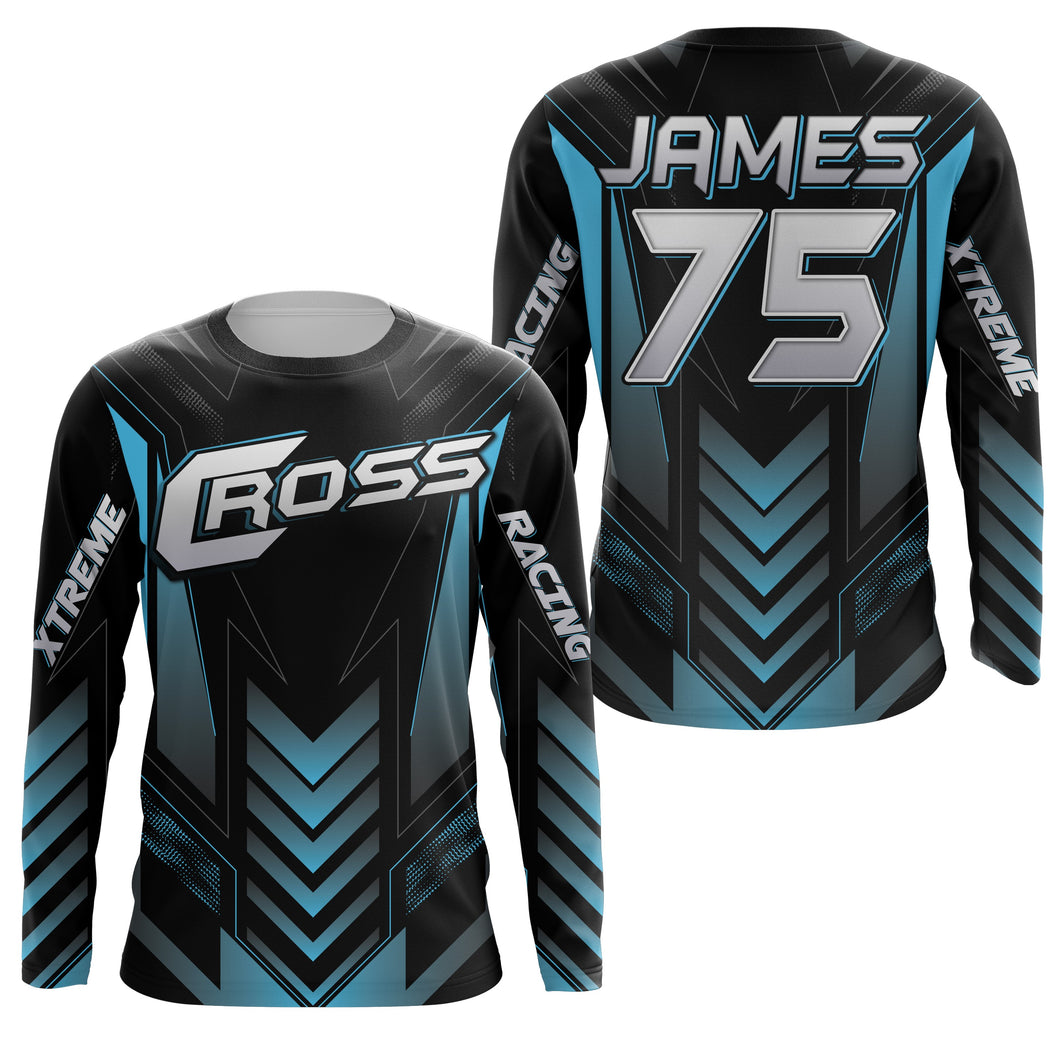 Blue kid adult youth Motocross jersey personalized UV protective MX biker cross motorcycle shirt PDT36