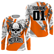 Load image into Gallery viewer, Custom Skull Motocross Jersey Orange UPF30+ Kids Men Women Dirt Bike Shirt Racing Long Sleeves NMS1334