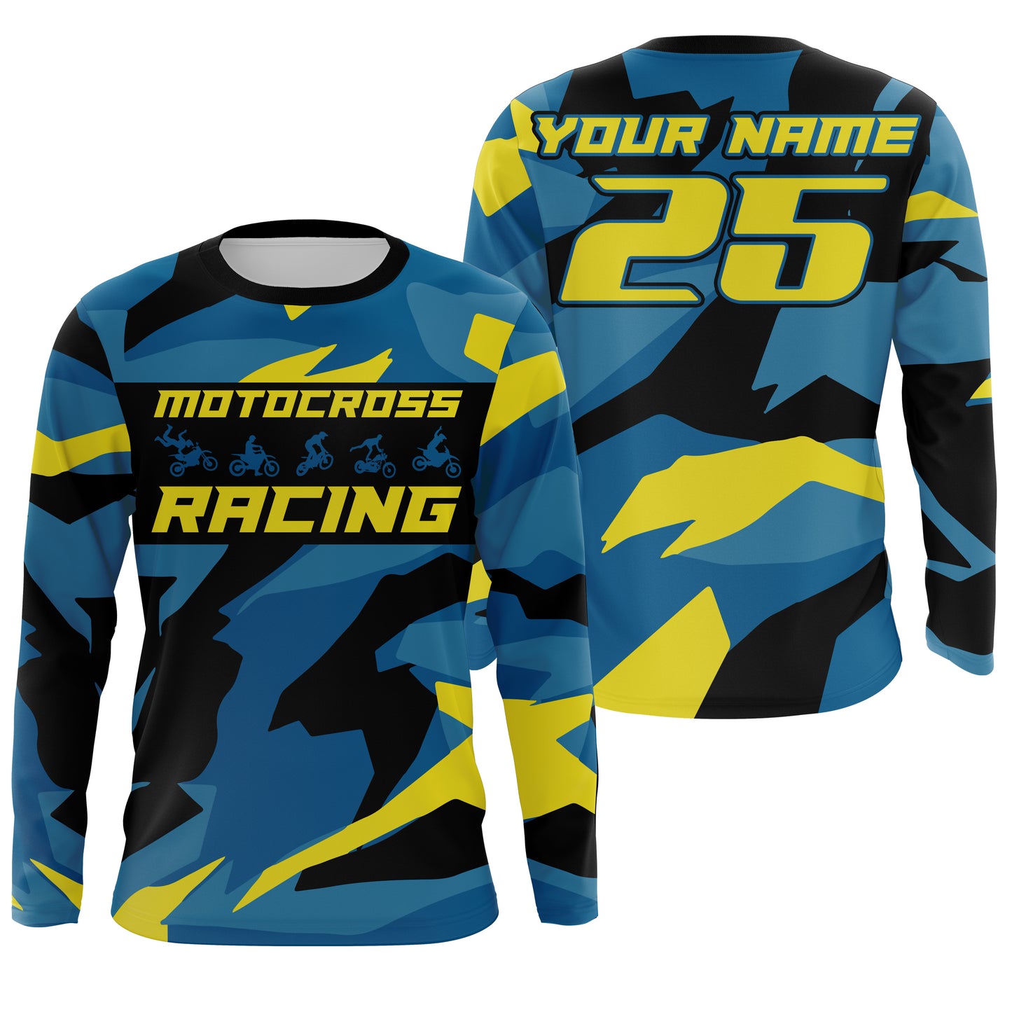 Blue camo custom motocross racing Jersey UPF30+ kids men women dirt bike long sleeves off-road NMS1037