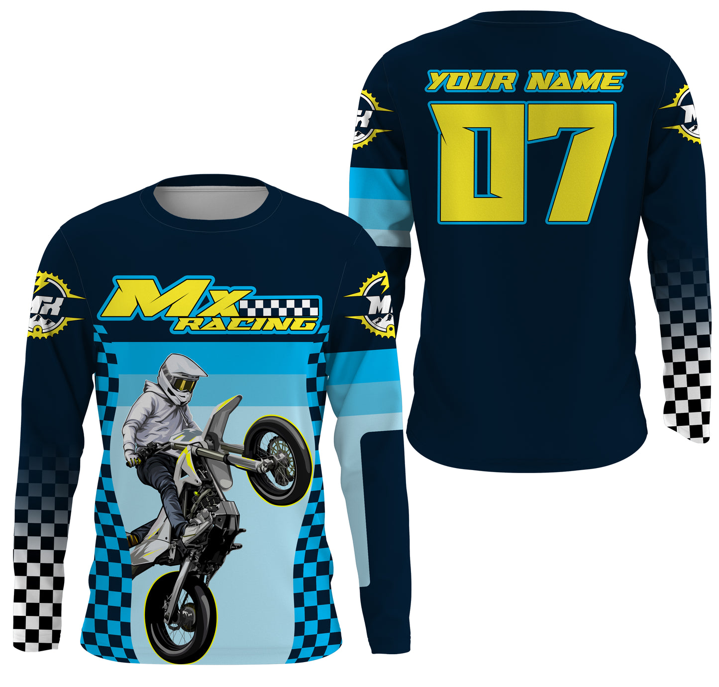 Kid adult youth Motocross jersey custom blue flag racing UPF30+ off-road biker riding motorcycle PDT117