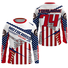 Load image into Gallery viewer, Custom American flag dirt bike jersey youth men women UPF30+ Patriotic Motocross shirt motorcycle PDT351