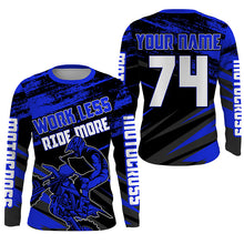 Load image into Gallery viewer, Work Less Ride More Motocross jersey kid adult UPF30+ blue custom dirt bike racing shirt PDT307
