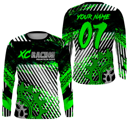 Cross-country XC mountain bike jersey UPF30+ Green kid adult MTB shirt youth boys cycling gear| SLC106