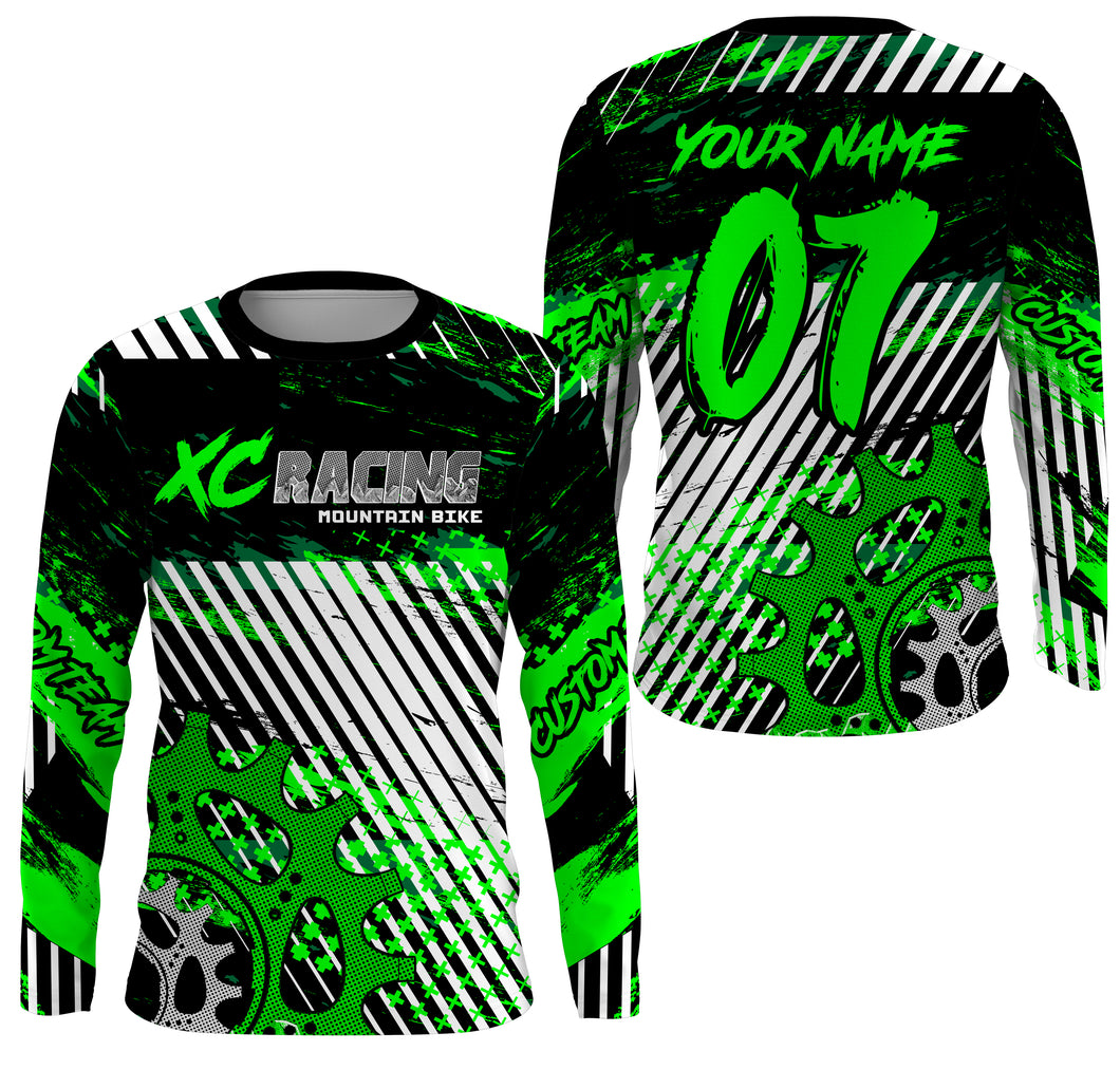Cross-country XC mountain bike jersey UPF30+ Green kid adult MTB shirt youth boys cycling gear| SLC106