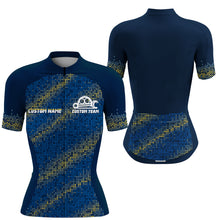 Load image into Gallery viewer, Blue Womens cycling jersey Custom cycle gear with 3 pockets Anti-UV full zip MTB BMX racewear| SLC118