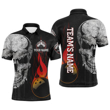 Load image into Gallery viewer, Men's Skull Flame Polo Bowling Shirt, Custom Name Team Bowlers Jersey NBP98