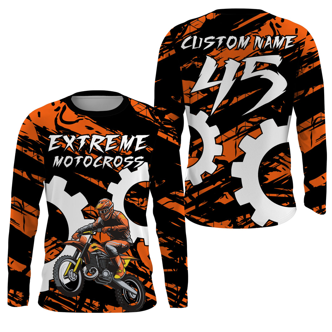 Adult&kids custom name&number orange MX racing jersey UPF30+ Motocross biker off-road shirt PDT205