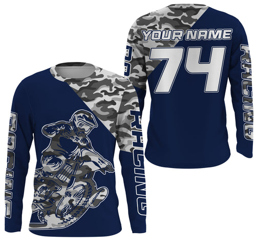 Blue camo custom name&number Motocross racing jersey kids men women UV dirt bike shirt motorcycle PDT133