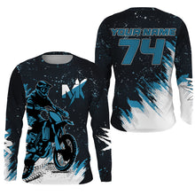 Load image into Gallery viewer, Blue customizable youth MX jersey UPF30+ dirt bike men women kid off-road racing motorcycle shirt PDT59
