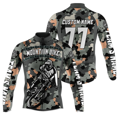 Custom Mens MTB cycling jersey Grey camo bike shirt with 3 pockets UPF50+ Mountain biking gear| SLC88