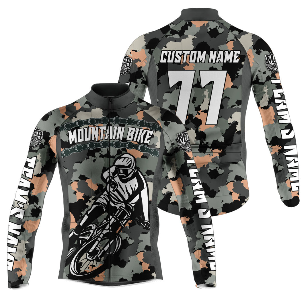 Custom Mens MTB cycling jersey Grey camo bike shirt with 3 pockets UPF50+ Mountain biking gear| SLC88