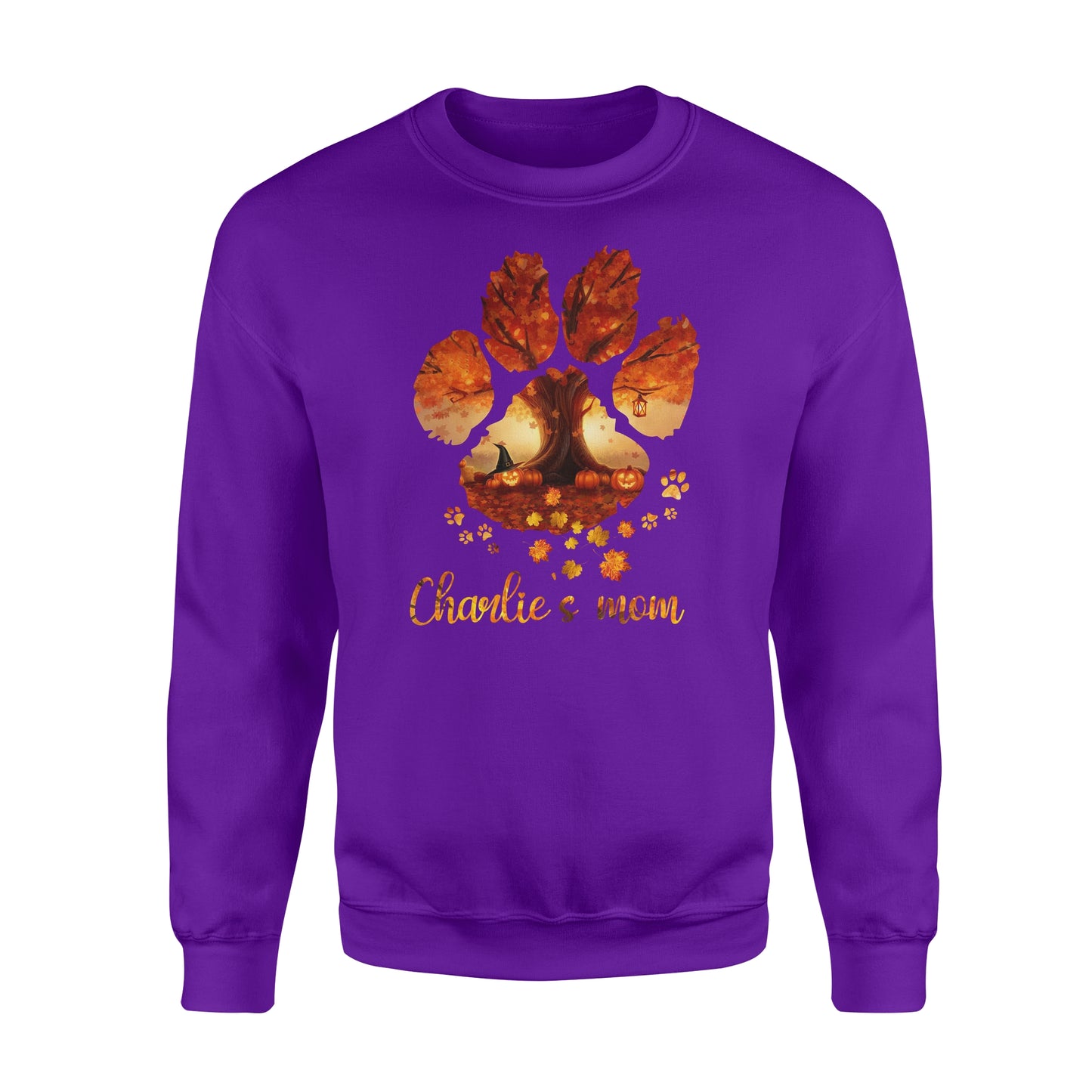 Custom dog's name dog paws mom autumn halloween personalized gift - Standard Crew Neck Sweatshirt