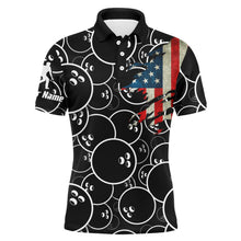 Load image into Gallery viewer, Custom American Flag Men Polo Bowling Shirt Black USA Bowling Short Sleeve Polo Men Bowlers NBP01