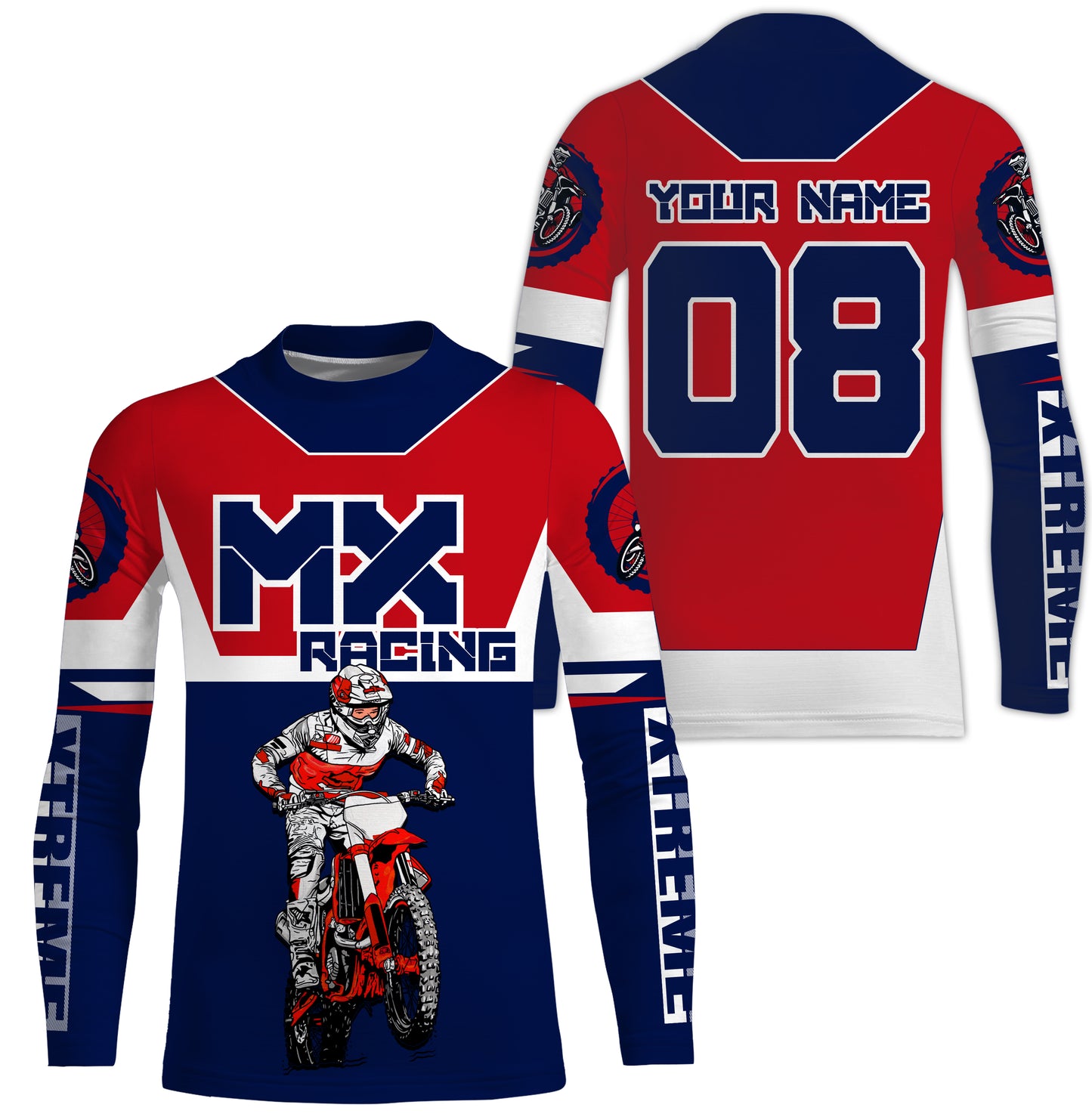 Men women youth dirt bike racing jersey UPF30+ blue red Motocross custom off-road extreme shirt  PDT208