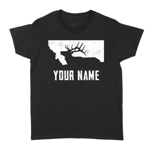Montana Elk Hunting Custom Name Shirt Bull Elk MT State Shape Standard Women's T-shirt FSD1808D05